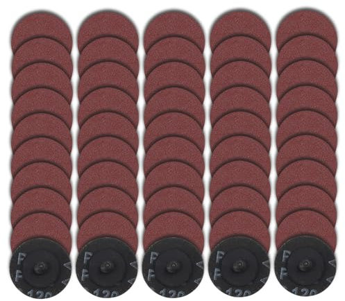 LEONTOOL Paquete de 50 discos de cambio rápido de bloqueo de rollo de 2 pulgadas, discos de lijado de grano 120 para taladro, accesorios de amoladora con revestimiento de óxido de aluminio,