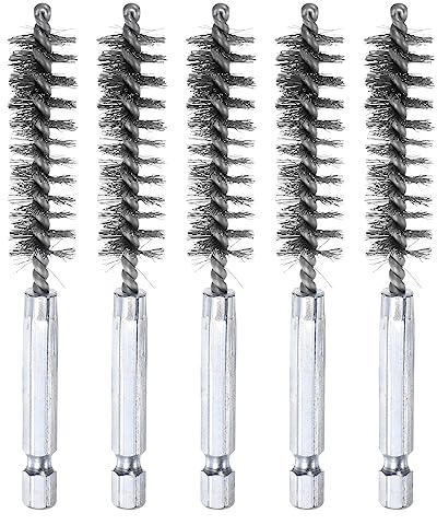 sourcing map 5Stk 304 Edelstahl Bohrung Pinsel 13mm Durchmesser 4 Lang Reinigung Verdreht Draht Pinsel mit Handgriff 1/4 Sechskant Schaft für Rohre Häfen Lager