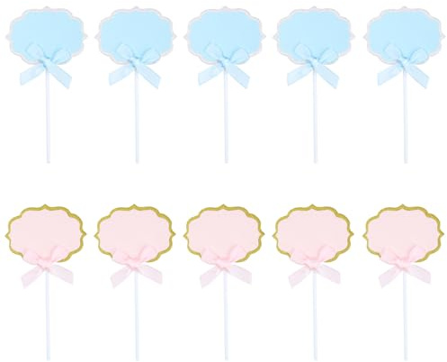 Cupcake Toppers 10 Stück Papier Beschreibbare Kuchen Topper für Geburtstag, Babyparty, Party, Feier, Kuchen Wüste Dekoration, Blau und Rosa