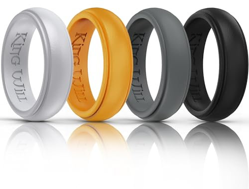 King Will Silicone Rings for Men - Comfortable and Breathable Mens Wedding Bands in Black Gold Silver Gray - 8mm Wide Rubber Wedding Bands for Men - Perfect for Active Lifestyles 13