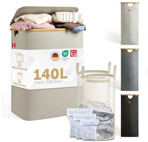 Blumtal Wäschesammler 140 L - Wäschekorb 2 Fächer mit herausnehmbaren Wäschesäcken - Pfandflaschen Aufbewahrung - laundry basket - klein