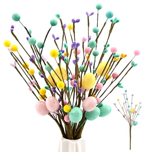 Fadcaer 4 Stück künstliche Osterei Baum Zweige Osterei Blume Picks für Vase Frühling Baum Kranz Ornamente Ostern Blumenschmuck Osterdekoration