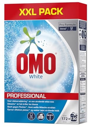 Omo Professional White Waschmittel Pulver Großpackung für strahlend weiße Wäsche und hohe Flecklösekraft, für 130 Wäschen
