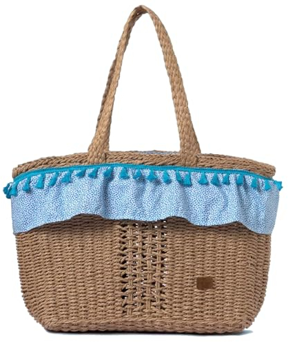 Mayoral - Bolsa de playa grande bebé - Cesta Capazo para mamá y verano – tamaño familiar bolso de hombro - Rafia resistente y ligera - Cierre con cordón e interior forrado con popelín estampado