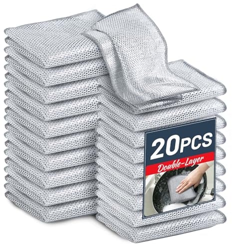 12 Pack Multifunctional Non-Scratch Wire Dishcloth - Double Layer Silver Wire Mesh Knit Cleaning Cloth Wire Dishwashing Rags Wire Cleaning Cloth Wire Dish Towels for Kitchen, Sinks, Pots, Pans
