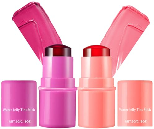 2 Stück Milk Jelly Blush Stick, Makeup Jelly Tint Blush für Lippen und Wangen, Cooling Water Jelly Tint, Milk Blush Stick Lip Stain, Langanhaltende, Feuchtigkeitsspendende (PINK, 2)