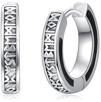 KINGWHYTE Unisex Creolen 925 Sterling Silber Wikinger Rune Schwarz Ohrringe Schläfer Ohrringe Geburtstag Geschenke für Männer Frauen (Schwarzer Onyx)