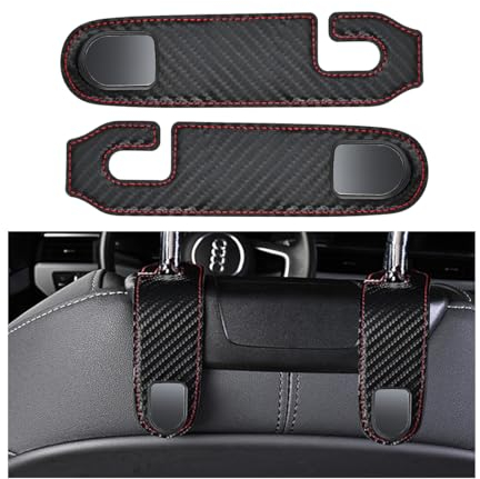 JNNJ 2 Stück Automotive Lagerung Tasche Haken, Universal Versteckte Leder Auto Handtasche Haken, Universal Auto Rücksitz Kopfstütze Aufhänger für Handtasche(Kohlefaser)