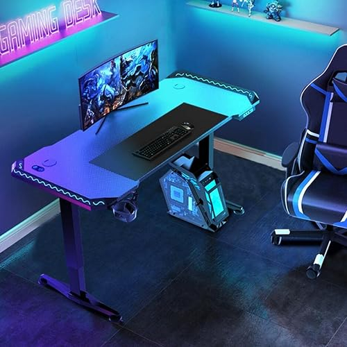 JMOZHCD Spieltisch mit LED-Leuchten/Steckdosen, Heimbüro-Computer, Laptop-Arbeitsplatz, Spieltisch, Heimbüro-Computertisch (Black L 120CM)
