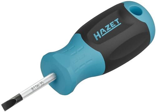 HAZET Schraubendreher 811K-35, SW 0,6 x 3,5 mm Schlitzprofil, Rutschfester 3-Komponenten-Griff, Rundklinge, Kurze Ausführung, für hohe Kraftübertragung