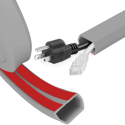 Flexibler Kabelkanal Selbstklebend - 2 m PVC Kabelschutz Boden für 2-4 Kabel, Flach, Flexibel für Haus, Büro, Schule, Lager (Grau)