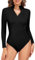 UMIPUBO Body Damen Skims Bodysuit Jumpsuit Langarm Formende Shapwear Sexy V-Ausschnitt Reißverschluss Tops Stretch Bauchweg Bodysuits Slimming Oberteil(Schwarz,M)