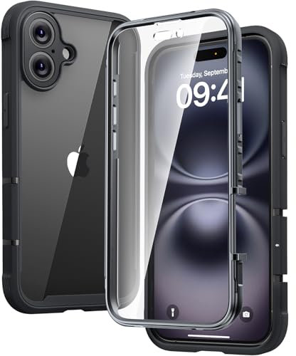 Diaclara Designed for iPhone 16 Case, Full Body Rugged Case with Built-in Touch Sensitive Anti-Scratch Screen Protector, Upgraded [Full Camera Protection] for iPhone 16 6.1 (Black)