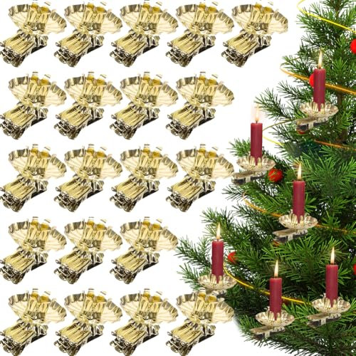 Baumkerzenhalter Baumkerzen Kerzenhalter für Weihnachtsbaum - 20 Stück Christbaumkerzenhalter Clip, Vintage Kerzenhalter, Baumkerzenhalter für Weihnachtstag, Dekoration, Weihnachten, Advent (Gold)