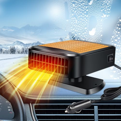 Afenau Auto Heizung, 2 in 1 Auto Heizlüfter mit 360 Grad Drehung, Langlebig Heizlüfter Auto 12V Zigarettenanzünder, Tragbare Auto Heizluefter, 200W Anti-beschlag Auto-heizung für Auftauheizung(Orange)