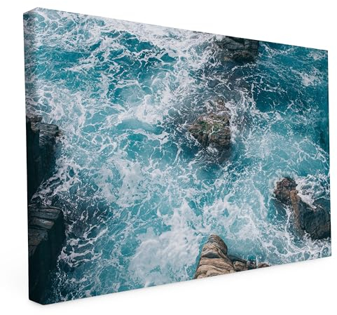 Keilrahmen bedruckt, Wandbild auf Künstler Leinwand, matter Kunstdruck, Stabiler Holzrahmen mit kratzfestem 280g Canvas bespannt, Motive zum Thema Natur (150x100cm - Reißende Wellen)