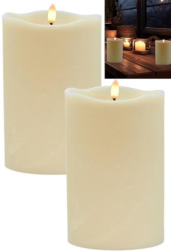 Stephans Möbelbörse 2x LED Echtwachskerze 10x15 cm mit Timer Kerze batteriebetrieben 3D Flackereffekt Echtwachs Adventskranz Kerzen LED Adventskerzen