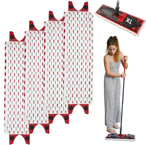 Zroden 4-Pack Microfibre Mop Replacement Covers for Vileda Ultramax XL/UltraMax Turbo XL, Suitable for Hard Floor, Wood, Stone, Tile, Laminate, Red
