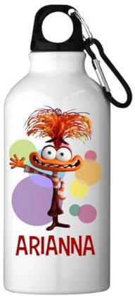 Generico Borraccia in Alluminio con stampa a tema emozioni Inside out 2 personalizzabile con nome gioia ansia invidia rabbia disgusto noia paura imbarazzo gadget scuola idea regalo