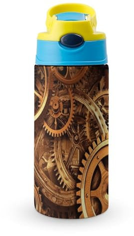 JTREHY 12 Oz Insulated Water Bottle,Cool Steampunk Gears Printed Stainless Steel Travel Cup, Reusable Leakproof Flip-top Sippy Cup For Travel, School, Sports, Gym