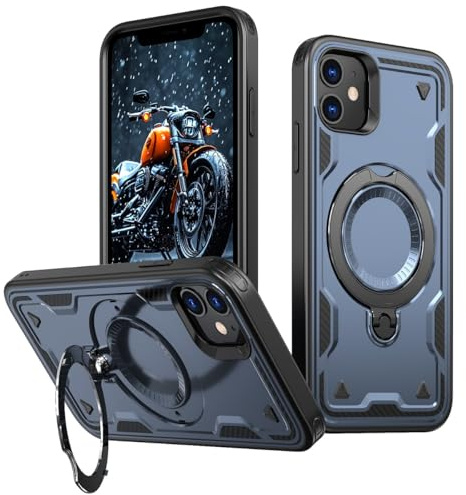 XYZNTMF for iPhone 11 Case with Ring Stand Shockproof Case Silicone Bumper compatible with Magsafe Car Mount Heavy Duty Protective Kickstand Cover for iPhone 11, Blue