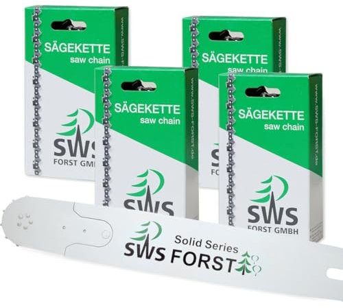 SWS Forst Satz 1+4 Vollmeißel Sägeketten Solid Führungsschiene Schwert Vollstahlschiene 70cm 91TG 1,6mm kompatibel mit Motorsägen Stihl