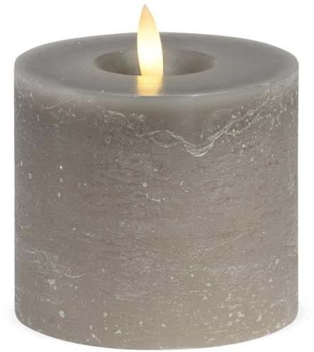 LED Stumpenkerzen 2er Set aus Echtwachs mit Timerfunktion & inkl. Fernbedienung - Kerzen realistisch flackernde Flamme warmweiß Ø 10 x 9 cm - Elektrische Wachskerzen in taupe als gemütliche Tischdeko