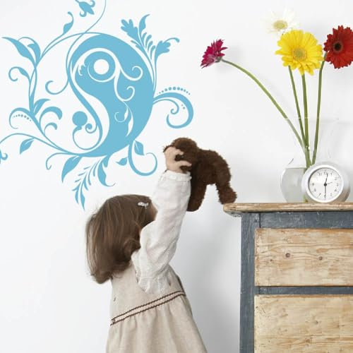 SUPERDANT Yin Yang Blumen Wandsticker Blaue Blumen Wandaufkleber Yin Yang Vinyl Wandsticker Selbstklebend DIY Vinyl Kunstdekor Wandtattoo Dekor Für Schlafzimmer Wohnzimmer Yoga Raum Wanddekoration