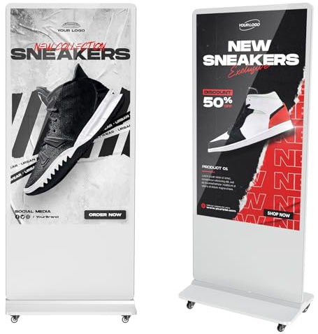 JASZDOT 65 Zoll Digitales Werbedisplay Kundenstopper, Nicht-Touchscreen Weiß Digital Signage Player Android OS, Gehwegaufsteller Werbetafel, IPS HD Plakataufsteller, LCD Plakatständer in schwarz