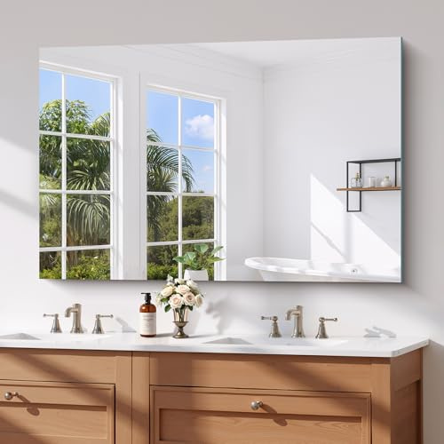 COFENY Spiegel Rahmenlos, 120 × 75 cm Rechteckiger Wandspiegel mit Polierten Kanten, HD Glasspiegel, Upgraded Shatterproof Badspiegel für Badezimmer, Schlafzimmer und Wohnzimmer