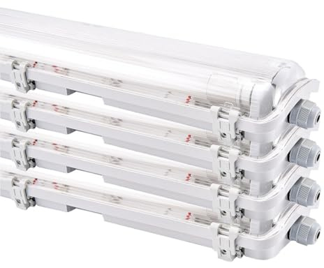 NCC-Licht 4x LED Feuchtraumleuchte Eco 60cm 18W Neutralweiß 4000K IP65 | Robuste Wannenleuchte mit zwei effizienten T8 Röhren, ideal für Werkstatt Keller und Garage