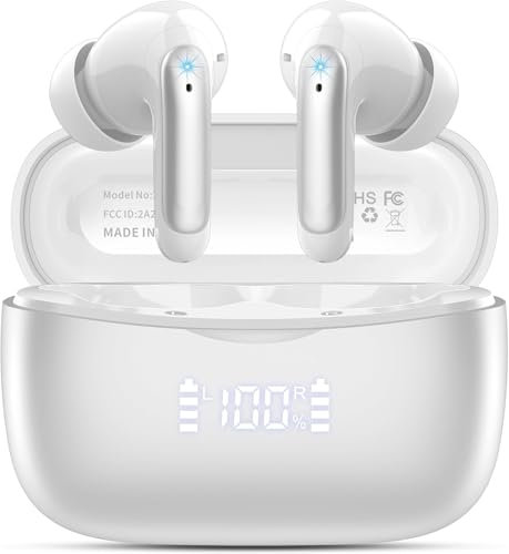 Cuffie Bluetooth, Auricolari Bluetooth 5.4 con 4 ENC HD Mics Immersivo, 40Ore Mini Cuffie Wireless Cancellazione Rumorecon, USB-C, IP7 Cuffie Senza Fili per Androide/iOS, Touch Control, LED, Nero