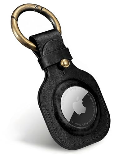 Airtag Schlüsselanhänger Leder, Anhänger aus echtem Leder, Hülle Leder, kompatibel mit Apple Airtag (Pure Black)