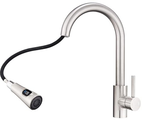 HOMELODY Wasserhahn Küche Schwarz mit Temperaturanzeige