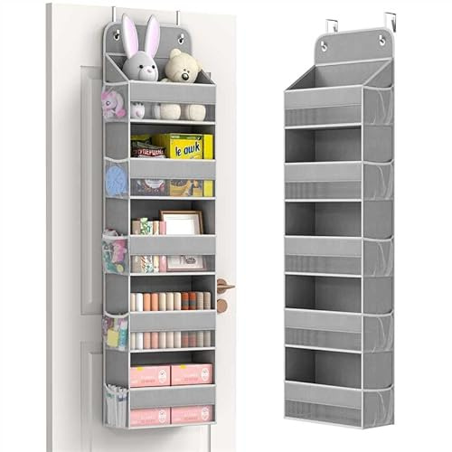 LAMU Over the Door Organiser, 5-Tier Hanging Storage Bag, Grey 1 Pack | Maximise door space with over door storage. This 5-tier organiser neatly stores clothes, towels, toys and daily essentials