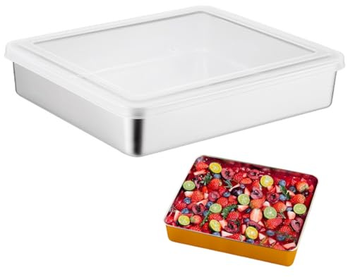 Obelunrp Stainless Steel Baking Pans with Lid, 11x9x3 Inch Heavy Duty Stainless Steel Cake Pans with Clear Lid, Baking Tray for Roasting, Storage, Ideal for Cakes, Brownie, Lasagna, Cake