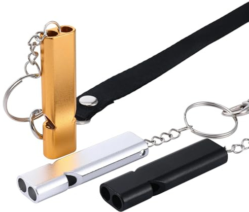 LXUEJIE 3 Stück Trillerpfeife, Metall Whistle Signalpfeife Laut Notfall Notfallpfeife mit langem Schlüsselband Trillerpfeifen Schiedsrichter Outdoor Camping Wandern (Gold, Silber, Schwarz)