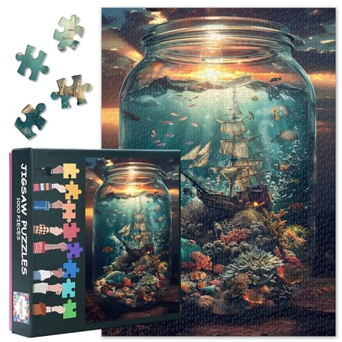 1000 Piece Jigsaw Puzzle for Adults - Underwater World in the Bottle is a Natural Dream, Ship Puzzles for Adults & Family, Challenging Adult Puzzle Games, Puzzles Size: 20x27 Inches