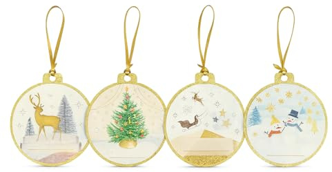 Pack 8 Billeteros Colgantes Navidad – 4 Diseños Brillantes (2 Uds por Modelo) | Bola Decorativa para Regalar Dinero | Adorno Árbol 11,4 cm diametro | Multicolor | Arguval