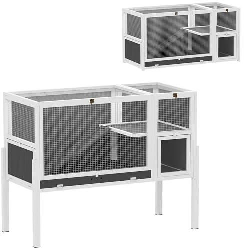 PawHut Hasenstall Umbaubar mit Rampe für Gerbils 120 x 53 x 93 cm Grau