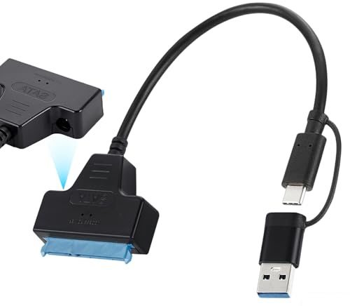 Leloco USB 3.0 zu SATA Adapter, 2-in-1 USB A/C auf SATA III Festplatten-Adapter SATA auf USB-Kabel 5Gbps Übertragungsgeschwindigkeit Mit DC-Ladeanschluss, Geeignet für 2,5 3,5 Zoll SSD HDD Festplatte