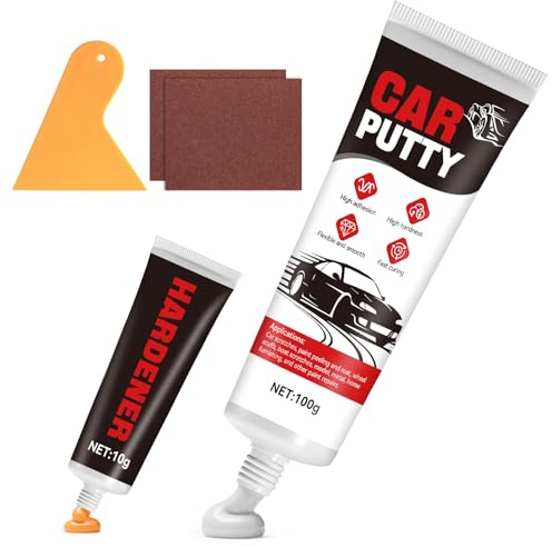 Mastic Carrosserie, Mastic Carrosserie Finition, Adapté Auto et Modélisme | Rebouche Trou, Ponçable, Mastic Carrosserie Voiture pour Rebouche Rayures et Bosses Métal Aluminium, Fibre de Verre, 100g+10g