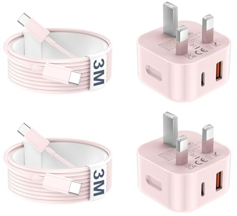 USB C Charger for iPhone 17 16 15 Charger 20W Fast Charger USB C Plug and Cable, 2 Pack Type C UK Wall Phone Power Adapter USBC Lead for iPhone 17/16/15/Pro/Max/Air/Plus/iPad/Samsung S25 Ultra/S24/S23