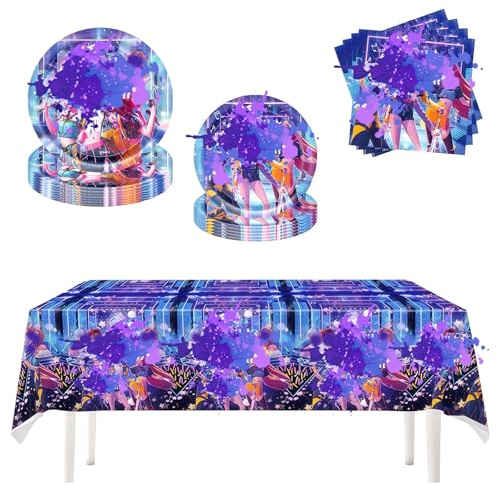 Zueyen Lot de 41 décorations d'anniversaire avec assiettes, serviettes, nappe, décorations de fête d'anniversaire