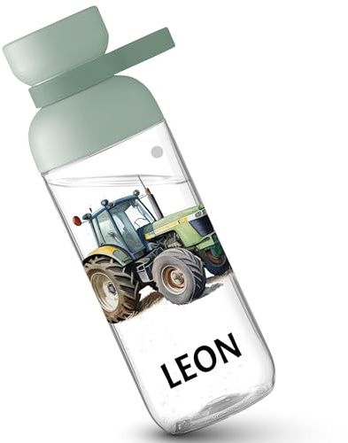 Shirtracer Mepal Trinkflasche Kinder personalisiert Traktor Punkte Name | Sage Grün, 500 ml, spülmaschinenfest, auslaufsicher, Kohlensäure geeignet, Bauernhof, Landwirtschaft