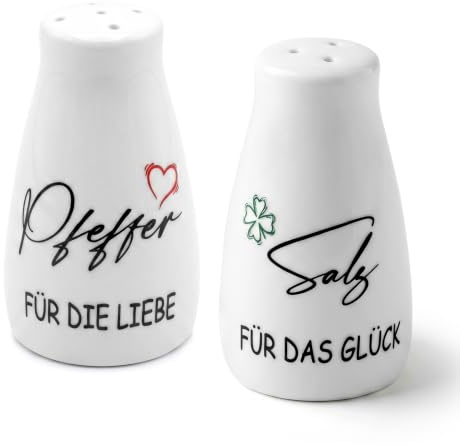 Salzstreuer Klein und Pfefferstreuer Keramik als Geschenk | ﻿Lustiger Kleiner Salzstreuer Pfeffer Set, Hochzeitsgeschenke für Brautpaar, Verlobungsgeschenk, Einzugsgeschenke Wohnung