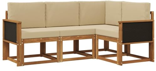 vidaXL Outdoor-Sofagarnitur mit Kissen 4 pcs Natur und Beige Polyester, Garten, modernes Sofa für draußen, Elegante Lounge, strapazierfähige Möbel für Terrasse und Patio