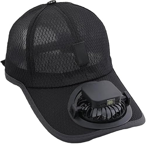 Baseballkappe mit Solar Ventilator, leichte Sommer Kappe mit Ventilator für Herren Damen, USB-ladbare Mütze mit Lüfter, verstellbare Sonnenkappe für Outdoor