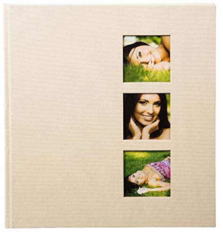 goldbuch Fotoalbum mit 3 Fensterausschnitten, Style, 30 x 31 cm, 60 weiße Seiten mit Pergamin-Trennblättern, Leinen, Beige, 27624