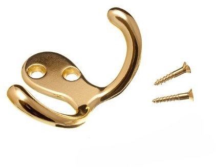 TWIN HAT AND ROBE COAT HANGER CLOTHES HOOK BRASS PLATED + SCREWS ( pack of 2 )
